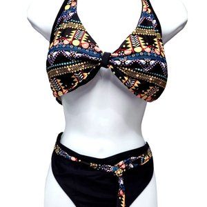 2-piece Swimsuit Black with Aztec Print size 11